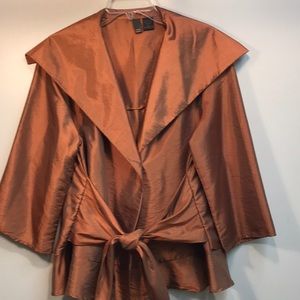 Iridescent XL tie front blouse with wide collar